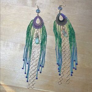 Peacock Green Fluorite Beaded Dangle Earrings